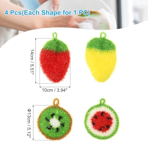 PATIKIL Dish Scrubber, 4 Pcs Non Scratch Cleaning Sponge Hand Crochet Double Layered Durable Dish Cloth Kitchen Sponge for Washing Dishes for Cookware Tubs, Watermelon & Fruit & Strawberry - Image 2