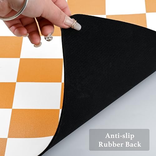 Ohocut Checkered Dish Drying Mat for Kitchen Counter, Coffee Bar Station Accessories, Retro Cute Fall Aesthetic Modern Absorbent Drainer Mat Kitchen Drying Mat Easy Clean, Orange 12" x 19" - Image 7