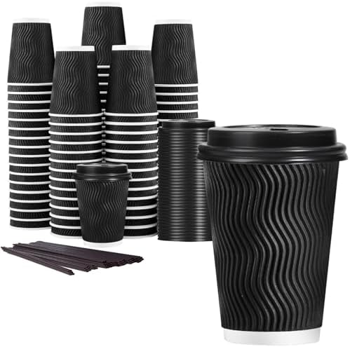 Lamosi 50 Pack 12 oz Coffee Cups with Lids, Disposable To Go Paper Cups by BuyNow