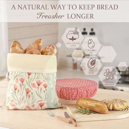 Beeswax Bread Bag and Bowl Cover Set, Reusable Beeswax Bread Bag for Sourdough and Homemade Bread, Natural Lined Cotton Bowl Cover for Dough Proofing, Perfect for Baking and Storage - Image 4