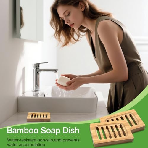 2-Pack Bamboo Wood Soap Dishes – Soap Draining Holders for Bathroom & Kitchen, Eco-Friendly - Image 6