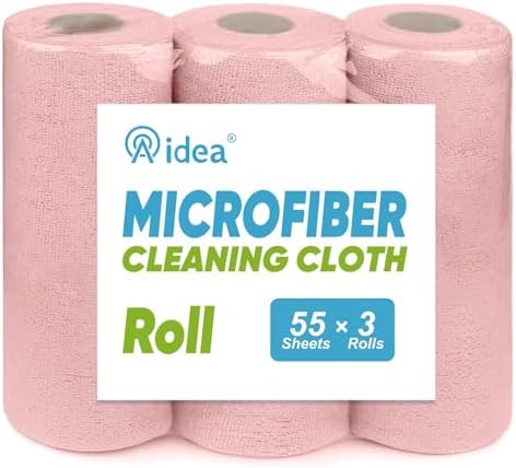 AIDEA Microfiber Cleaning Cloth 165 Sheets 3 Roll, Pink Towels 11×9" by AIDEAHOME