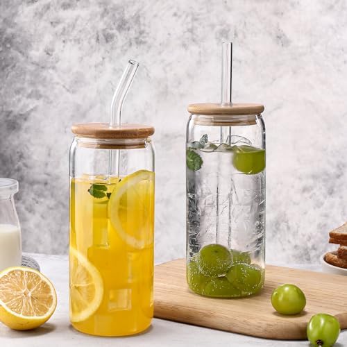 DWTS DANWEITESI Glass Cups “20oz”,Glass Cups with Lids and Straws 4 pcs-Coffee Cups,Drinking Glasses Set,Glass Tumbler with Straw and Lid Gift 2 Cleaning Brushes 600ml - Image 7