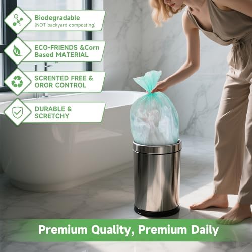 3 Gallon Trash Bag Bathroom Green-Unscented - Small Kitchen Mini Garbage Bags Biodegradable Compostable 100 Count Strong Can Bin Liners for Car Office Bulk Waste Basket Liner Heihaily - Image 7