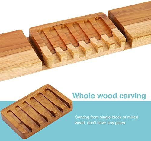 HTB Soap Dish with Slanted Waterfall Design,Teak Wood Bar Soap Holder - Image 2