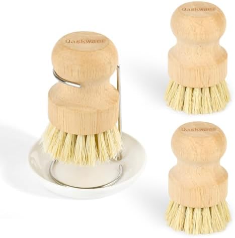 Wooden Dish Brushes, Dish Scrubber Brushs for Cleaning Dishes, Kitchen Wooden Cleaning Dsihes Set with Draining Rack, Natural Sisal Bristles, 3 Set by Unknown