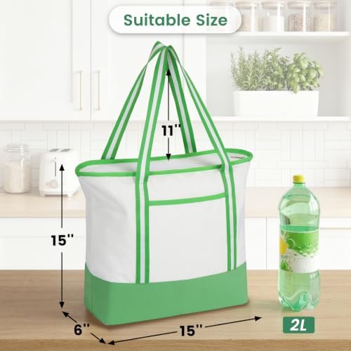 Carbrea 15 Inch Large Canvas Tote Bag with Bottom Support, Green, 1 Pack - Image 2