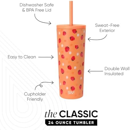 Simple Modern Iced Coffee Tumbler, Insulated | 24oz | Strawberries - Image 2