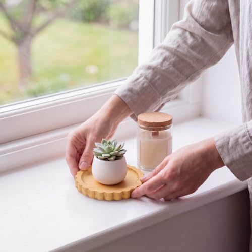 Scalloped Bamboo Soap Dispenser Tray Bathroom Rustic Decor Bamboo Countertop Tray Scalloped Soap Dish Jewelry Holder Vanity Bathtub Organizer for Bathroom Kitchen Home Decor(3.5'',Round) - Image 6