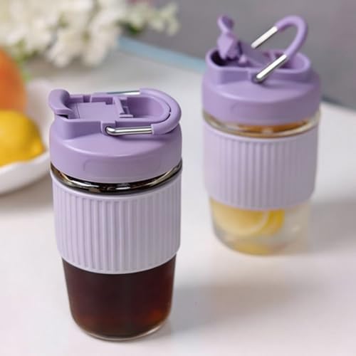 Sivaphe Reusable Glass Ice Hot Coffee Cup 16 oz, Portable Travel Mug with Spill-Proof Lid and Thermal Sleeve for Home Office Purple - Image 6