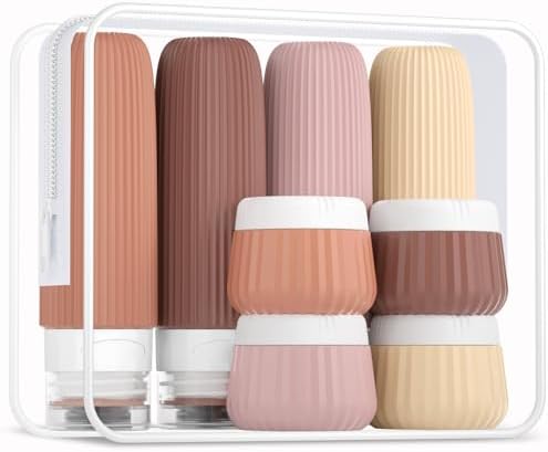 Mrsdry Travel Bottles - 8 Pack, TSA Approved 3 oz Travel Containers for Toiletries, Clear Bag, Leak Proof Silicone Squeezable Essentials Jars by Mrsdry
