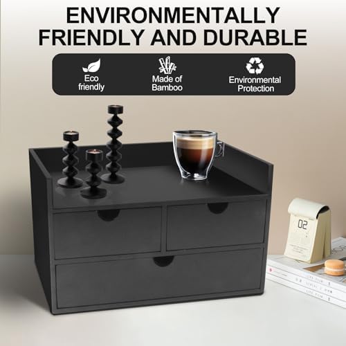 Charmewooden Desk Organizer with Drawers Countertop Drawers Organizer Tabletop Storage Organization Box Home Office Workspace Bathroom Toiletries Supplies (black with shelf) - Image 4