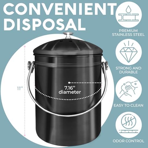 Epica Kitchen Compost Bin for Kicthen Countertops, 1.3 Galllon - Black - Image 4