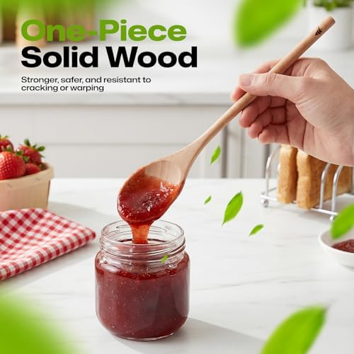 AIUHI Wooden Spoons for Cooking, 3Pcs 12 Inch Wooden Cooking Oval Spoon, Long Handle Beech Wood Serving Spoon for Mixing, Stirring and Eating - Image 3