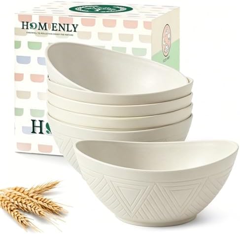 Homienly Unbreakable Cereal Bowls Wheat Straw Bowls Set 26 OZ Plastic Bowls Alternative for Kitchen 6 PCS Resuable Dessert Bowls for Party,New Home,Dorm Microwave & Dishwasher Safe-Beige by HOMIENLY