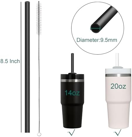 Dakoufish Replacement Straw for Stanley Cup 20oz 14oz Tumbler,Reusable Straws Compatible with 20oz 14oz Stanley Cup Accessories,Dishwasher Safe-10 Straws With 1 Brush (8.5 Inch) - Image 2