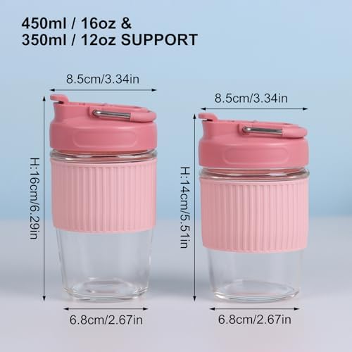 Sivaphe Reusable Glass Ice Hot Coffee Cup 12 oz, Portable Travel Mug with Spill-Proof Lid and Thermal Sleeve for Home Office Pink - Image 7