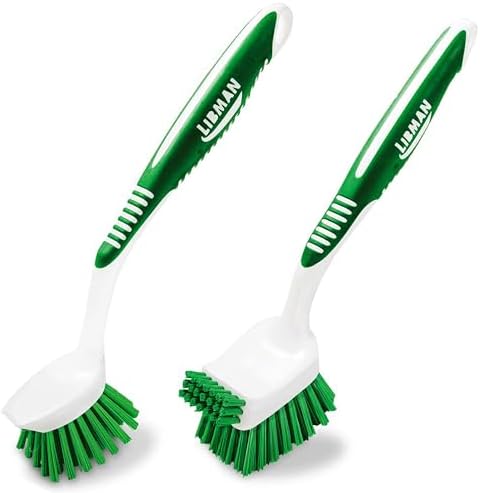 Libman Dish Brush Set with Long Handle - Deep Cleaning Brushes - Dish Scrubber & Scraper - Kitchen Scrub Brush for Dishes, Sinks, Pots, Pans, Vegetables by Tribello