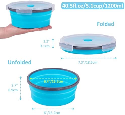 Collapsible Food Storage Containers with Airtight Lid, 40.5 oz, Kitchen Stacking Silicone Collapsible Meal Prep Container Set for Leftover, Microwave Freezer Dishwasher Safe, 4 Colors Round, Set of 4 - Image 5