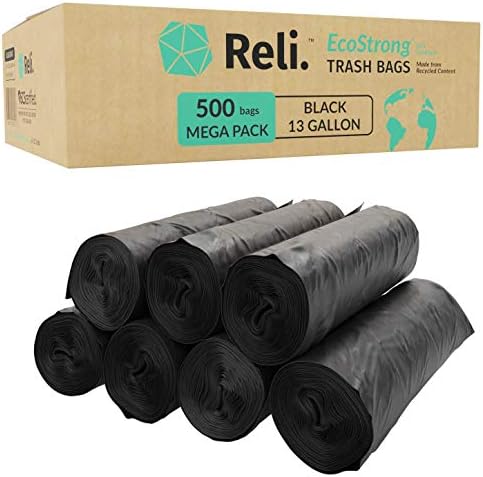 Reli. EcoStrong 13 Gallon Trash Bags | 500 Count Bulk | Black by Reli