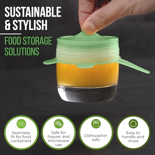 Reusable Silicone Stretch Lids for Food Storage in Fridge - Elastic Heat-Resistant Bowl Covers, Cups, Cans, Jars - Universal Food Grade Lid for Containers - 7 Pack - Light Green Stretchy Lid Set - Image 4