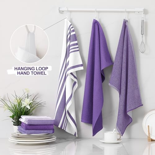Homaxy Cotton 380 GSM Premium Kitchen Towels, 18"x 28", 3 Pack, Purple - Image 3