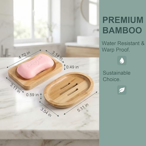 2Pcs Bamboo Soap Dish Wooden Tray Holder for Shower Steamer Bar Soap Dishes Natural Wood Bathroom Kitchen Shampoo Soap Holder 2 Size - Image 7