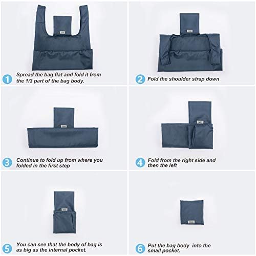 Large Reusable Bags Shopping Washable Foldable 6 Pack Grocery Bags Heavy Duty Lightweight Folding Gift Tote Bags Durable Polyester Gray - Image 7