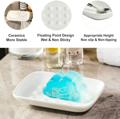 Miamolo Soap Dish, Ceramic Soap Holder Shower Soap Dish for Bar Soap Sponge, Soap Saver Tray for Bathroom Kitchen Sink, White - Image 5