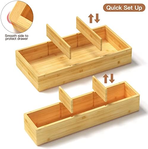 DUJEN 5 pieces Bamboo Drawer Organizer, Adjustable 3 Individual Junk Drawer organizer for Bathroom and Kitchen, Wood Drawer Organier Boxes for Jewellery, Make up and Tea Bag - Image 4