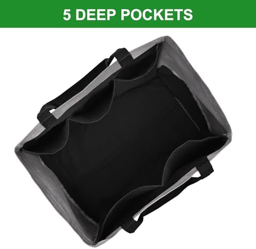 3 Pack Canvas Reusable Grocery Bags Heavy Duty, 8.3 gal Foldable Large Tote Bag with Handles, Holds 60 lbs Canvas Shopping Bags & Washable Eco-friendly Bags with 5 Pockets, Grey+Black - Image 4
