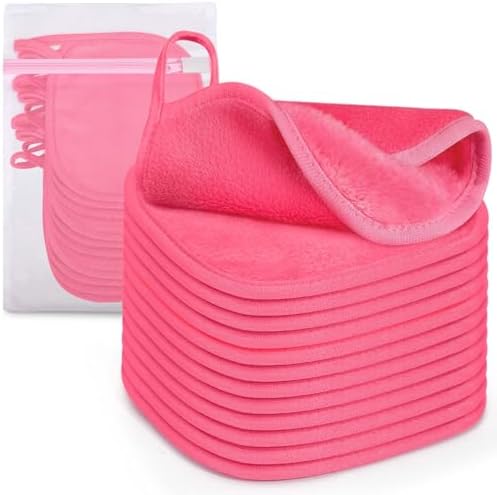 12 Pack Makeup Remover Cloth, 6" x 6" Reusable Makeup Remover Towels Face Washcloth for Washing Face, Makeup Remover Pads Cosmetic Face Wash (Pink) by KPX