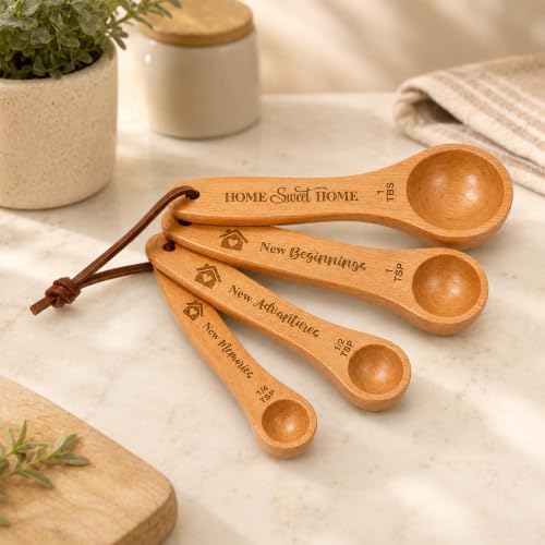 House Warming Gift New Home, Wooden Measuring Cups and Spoons Set, Housewarming Basket for Homeowners Couple Women, Closing Gifts for Home Buyers, First Apartment Kitchen Gadgets for Cooking & Baking - Image 4