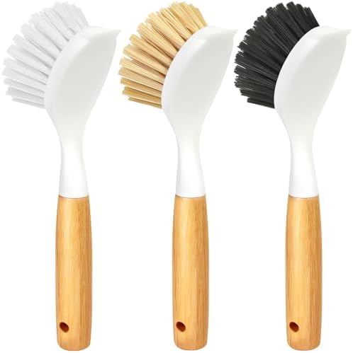 Holikme 3 Pack Dish Brush with Bamboo Handle Cleaning Brush,White Black by Holikme