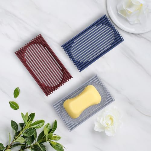Aoheuo Modern Minimalist Soap Dish (1Pack),Drainage Silicone Soap Holder,5.5 Long by 3.15 Wide,0.55 inches high,Used for Kitchen,Bathroom,and Bar Sink(Incanus) - Image 2
