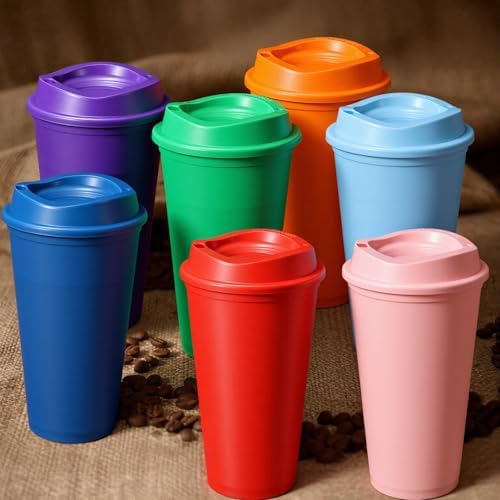 12 Pcs 16 Oz Reusable Coffee Cups with Lids - Plastic Travel Hot Cups Bulk Coffee Tumblers for DIY Hot Cold Drinks Party Favors Coworker (Yellow) - Image 4