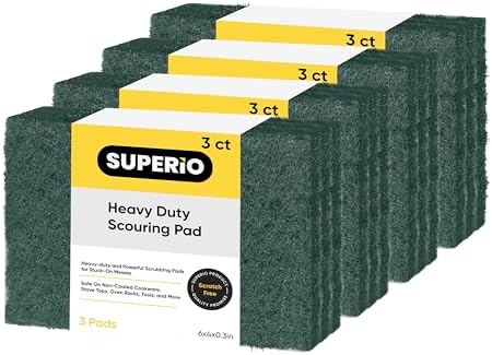 Scouring Pad Non-Scratching Scrubber Non-Scratch Cleaning Scrub Pads Heavy Duty Scouring Pad Reusable Kitchen Scrubbing Pad Pack of 12 Green, by Superio by Superio