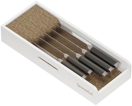 SpaceAid Knife Drawer Organizer Bamboo Insert Dock, Kitchen Steak Knives Holder Organizers Block for Drawer in Storage Organization (Small, White) by SpaceAid