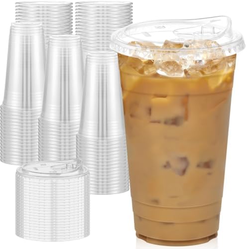 Dealusy 100 Pack - 24 oz Clear Plastic Cups with Sip Lids by Dealusy
