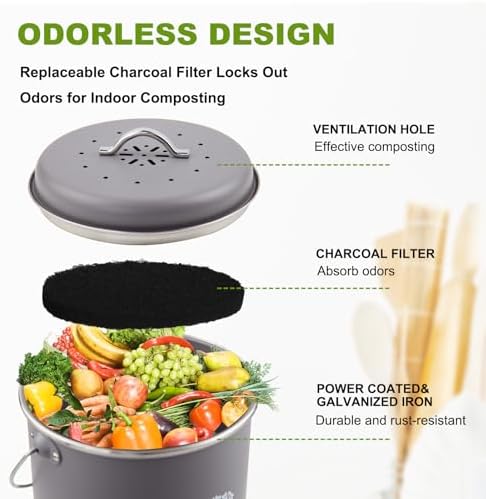 6 Pack Charcoal Filters for Compost Bin Bucket, 5 Inch Round Activated Carbon Charcoal Replacement Filters for Kitchen Countertop and Home Bucket Compost Bin (Refill, Odor Eliminating)​ - Image 5