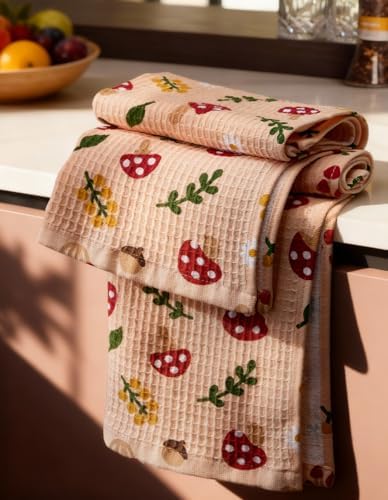 Miss Adola 370GSM Cotton Waffle Kitchen Towels, Mushroom by MissAdola