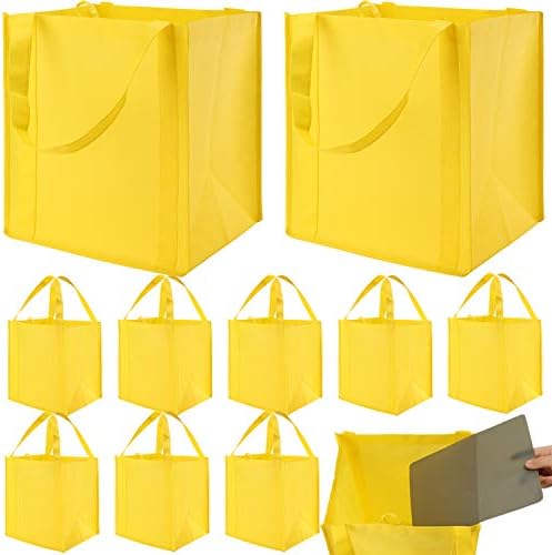 NERUB Set of 10 Reusable Grocery Bags Heavy Duty Shopping Bags Large Grocery Totes with Reinforced Bottom Super Sturdy Handles, Yellow by NERUB