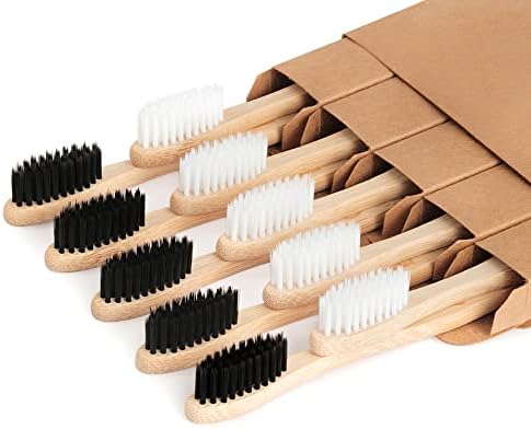 Bamboo Toothbrushes 10 Pack, Soft Bristle Toothbrush BPA Free Biodegradable by NUDUKO-Eco-FriendlyGreenProducts