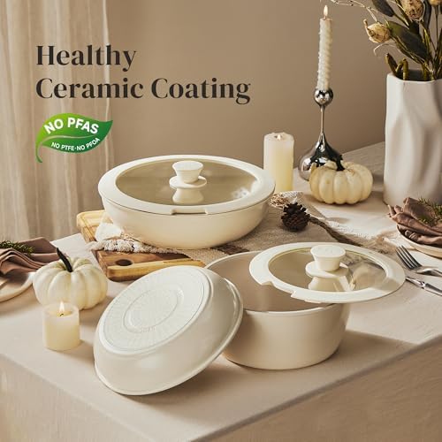 Redchef Ceramic Pots and Pans Set, Nonstick Kitchen Cookware Set with Detachable Handle, Non Toxic Cookware Set 16pcs, PFAS PFOA & PTFE Free, RV Ceramic Cookware for Camping, Dishwasher/Oven Safe - Image 2