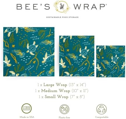 Bee's Wrap Beeswax Food Wraps, 3 Pack Assorted - Ocean - Image 2