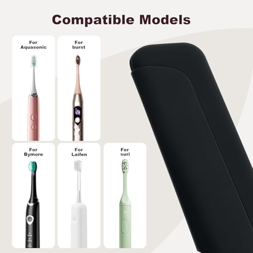 Silicone Electric Toothbrush Travel Case, Portable Protective Cover Compatible with Philips Sonicare, Oral-B, Aquasonic, Suri, Burst - Black - Image 3