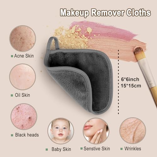 KODAMO Makeup Remover Cloth, 6 inch x 6 inch Reusable Makeup Remover Towels with Laundry Bag, Microfiber Makeup Removal Face Wash Cloths with Just Water, 12 Pack, Grey - Image 3