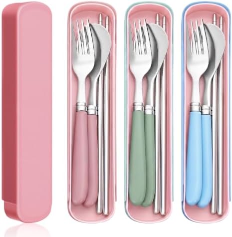 Domensi 3 Sets Portable Travel Utensil Set with Case Stainless Steel by Domensi