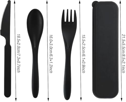 Wheat Straw Portable Reusable Travel Utensils with Case Set (Black) - Image 2