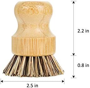 GREENTH PRO Palm Pot Dish Brush- Nature Bamboo 2 Packs Mini Durable Scrub for Kitchen Cleaning with Ceramics Holder - Image 3
